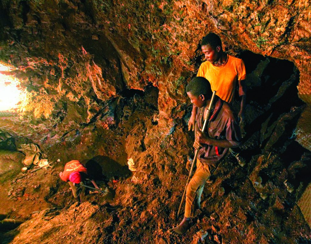 Three Miners in an Underground Mine, Africa